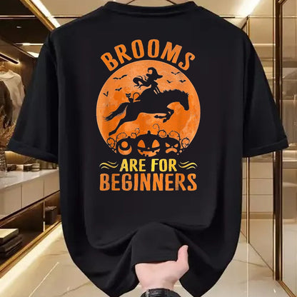 Best Horse Lover Shirt , Funny Horse UnisexT-Shirt/Hoodie/Sweatshirt HLT00 - Horses Equestrian Witch Halloween - Brooms are for Beginners T-Shirt, Women, Purple, Large
