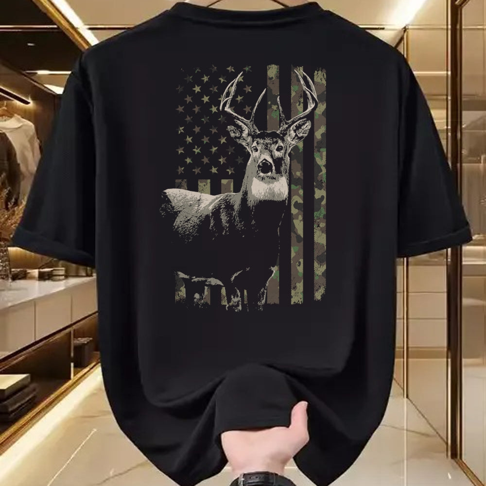 Funny Hunting Shirt, Gift For Hunting Lover Unisex T-Shirt/Hoodie/Sweatshirt HLT00 - Hunting Camo American Flag Deer Camouflage (Design on Back) Long Sleeve T-Shirt