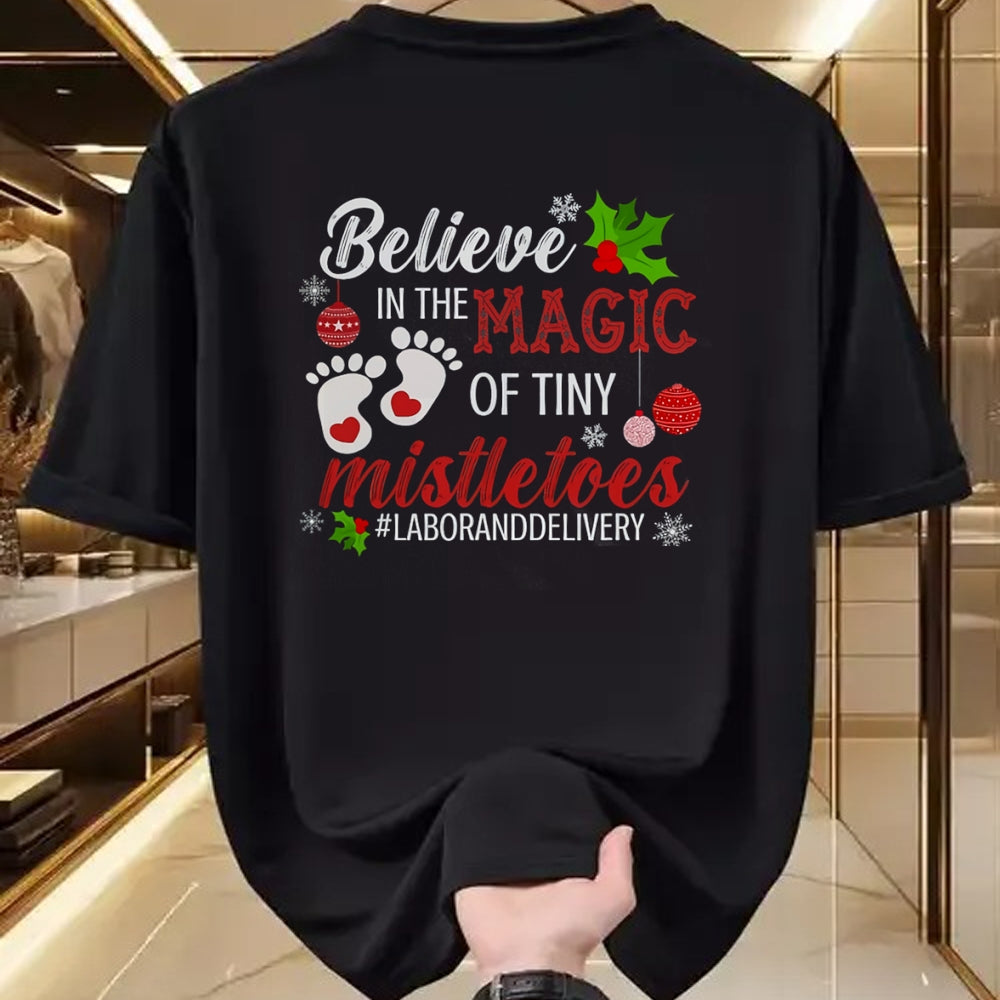 Funny Nurse Shirt, Nurse Unisex T-Shirt/Hoodie/Sweatshirt HLT00 - Magic of Tiny Mistletoes Tee Labor And Delivery Christmas T-Shirt