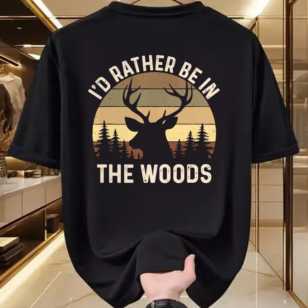 Funny Hunting Shirt, Gift For Hunting Lover Unisex T-Shirt/Hoodie/Sweatshirt HLT00 - I_d Rather Be in The Woods - Retro Vintage Deer Lover Hunter T-Shirt