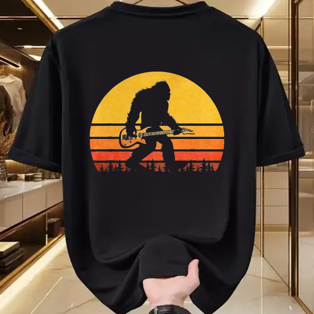 Guitar Lover Shirt, Funny Guitar UnisexT-Shirt/Hoodie/Sweatshirt HLT00 - Retro Bigfoot Guitar T-Shirt, Vintage Sasquatch Rocker Tee T-Shirt, Men, Black, 3X-Large