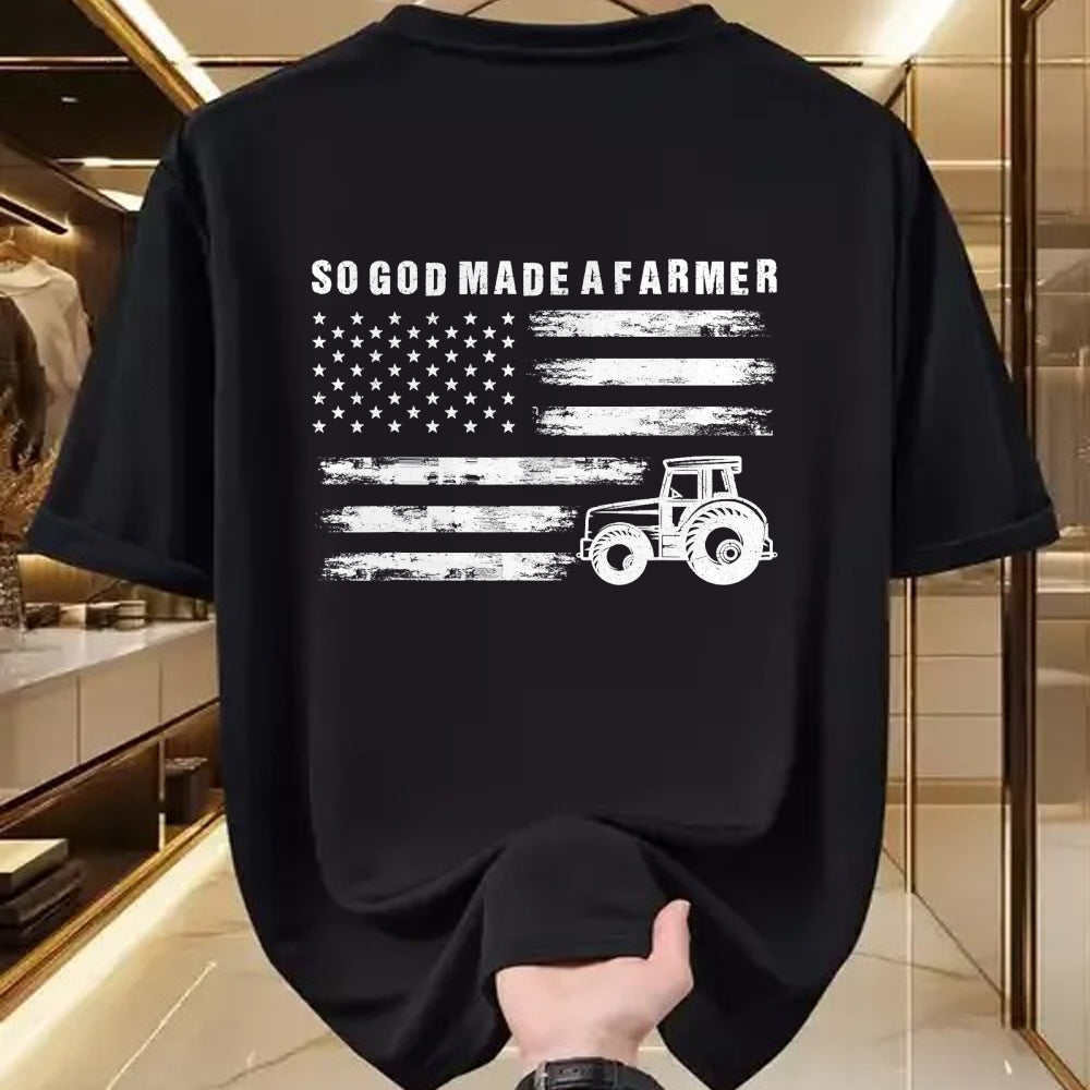 Best Farmer Life Shirt, Funny Farmer UnisexT-Shirt/Hoodie/Sweatshirt HLT00 - So God Made A Farmer Retro American Flag Tractor T-Shirt