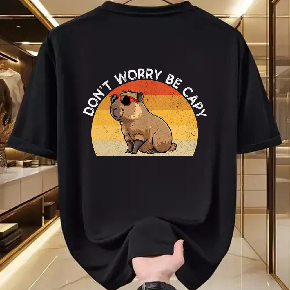 Cute Capybara Shirt, Funny Capybara Unisex T-Shirt/Hoodie/Sweatshirt HLT00 - Don_t Worry Be Capy Retro Capybara T-Shirt