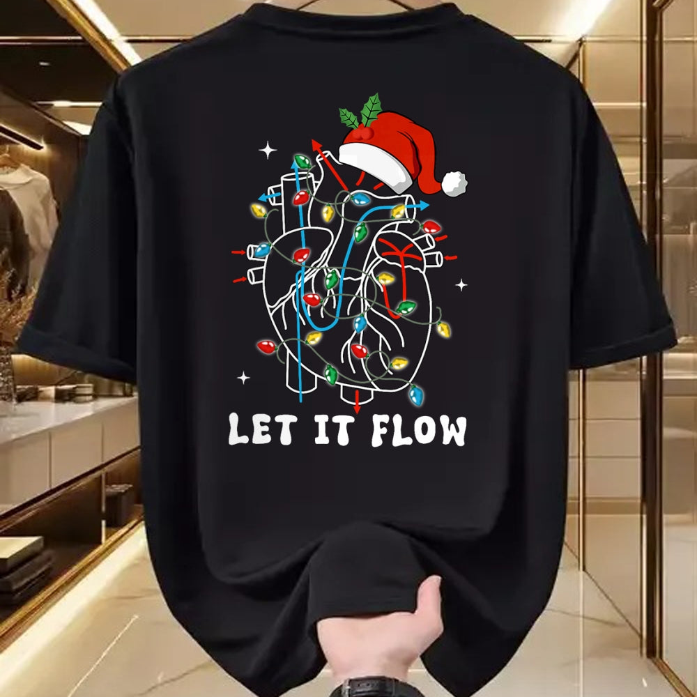 Funny Nurse Shirt, Nurse Unisex T-Shirt/Hoodie/Sweatshirt HLT00 - Funny Let It Flow Anatomy Heart Cardiac Nurse Santa Hat Xmas T-Shirt