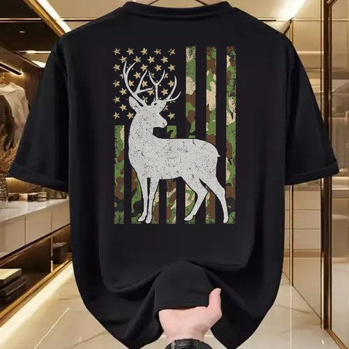 Funny Hunting Shirt, Gift For Hunting Lover Unisex T-Shirt/Hoodie/Sweatshirt HLT00 - Whitetail Buck Deer Hunting Camouflage USA Flag 4th of July T-Shirt