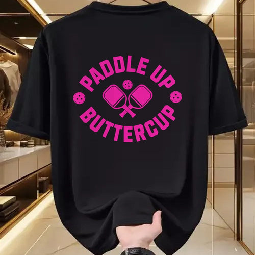 Funny Pickleball Shirt, Pickleball Lover Unisex T-Shirt/Hoodie/Sweatshirt HLT00 - Paddle-Up Buttercup Retro Pink Style Pickleball T-Shirt