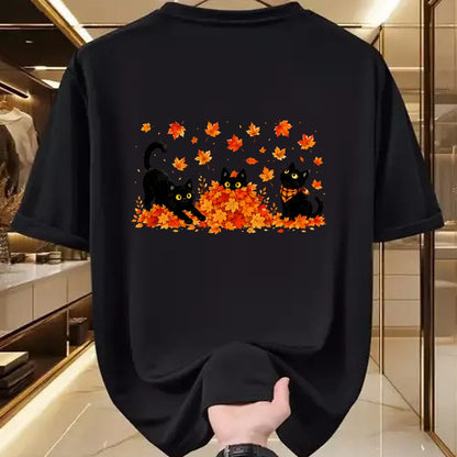 Best Thanksgiving Family Shirt , Funny Thanksgiving UnisexT-Shirt/Hoodie/Sweatshirt HLT00 - Cute Black Cats Playing in Fall Leaves Thanksgiving Autumn T-Shirt