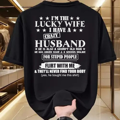 Best Wife Shirt, Wife and Husband Unisex T-Shirt/Hoodie/Sweatshirt HLT00 - Gift for wife T shirt, lucky wife   I'm The Lucky Wife I Have A Crazy Husband Premium T-Shirt (1)