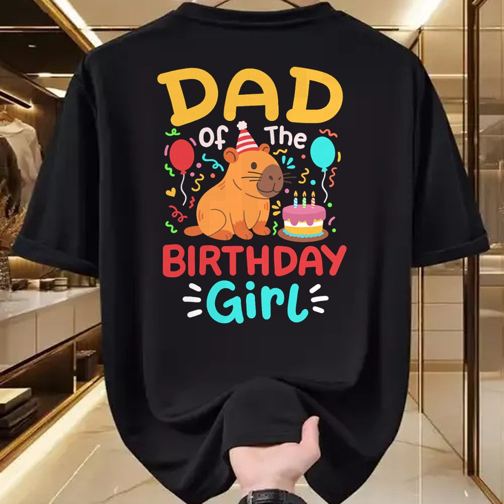 Cute Capybara Shirt, Funny Capybara Unisex T-Shirt/Hoodie/Sweatshirt HLT00 - Dad of The Birthday Girl Kids Cute Capybara Bday Family T-Shirt
