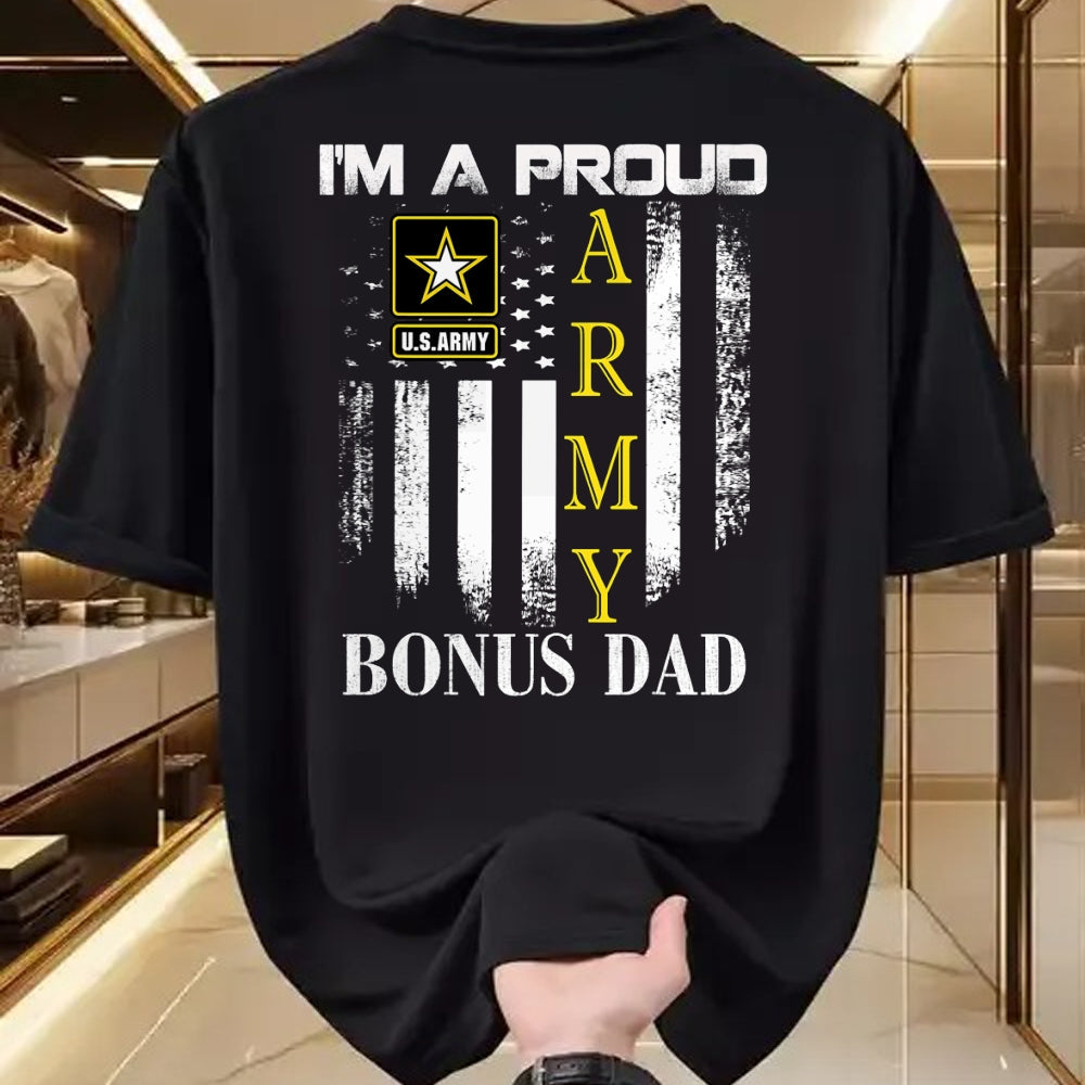 Gift for Dad Shirt, Funny Dad Unisex T-Shirt/Hoodie/Sweatshirt HLT00 – Vintage I_m A Proud Army Bonus Dad With American Flag Gift T-Shirt