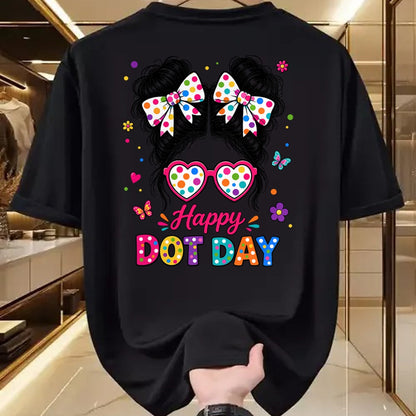 Best Teacher Shirt, Funny Teacher UnisexT-Shirt/Hoodie/Sweatshirt HLT00 -Happy Dot Cute Messy Bun Colorful Polka Dot Girl Kid Teacher T-Shirt