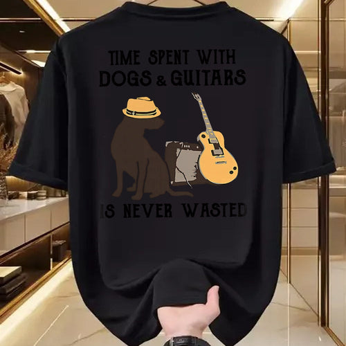 Guitar Lover Shirt, Funny Guitar UnisexT-Shirt/Hoodie/Sweatshirt HLT00 - Time Spent with Dog and Guitars is Never Wasted Saying T-Shirt
