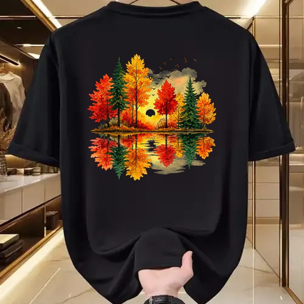 Best Thanksgiving Family Shirt , Funny Thanksgiving UnisexT-Shirt/Hoodie/Sweatshirt HLT00 - Retro Autumn Fall Leaves Forest Nature Lake Reflection T-Shirt
