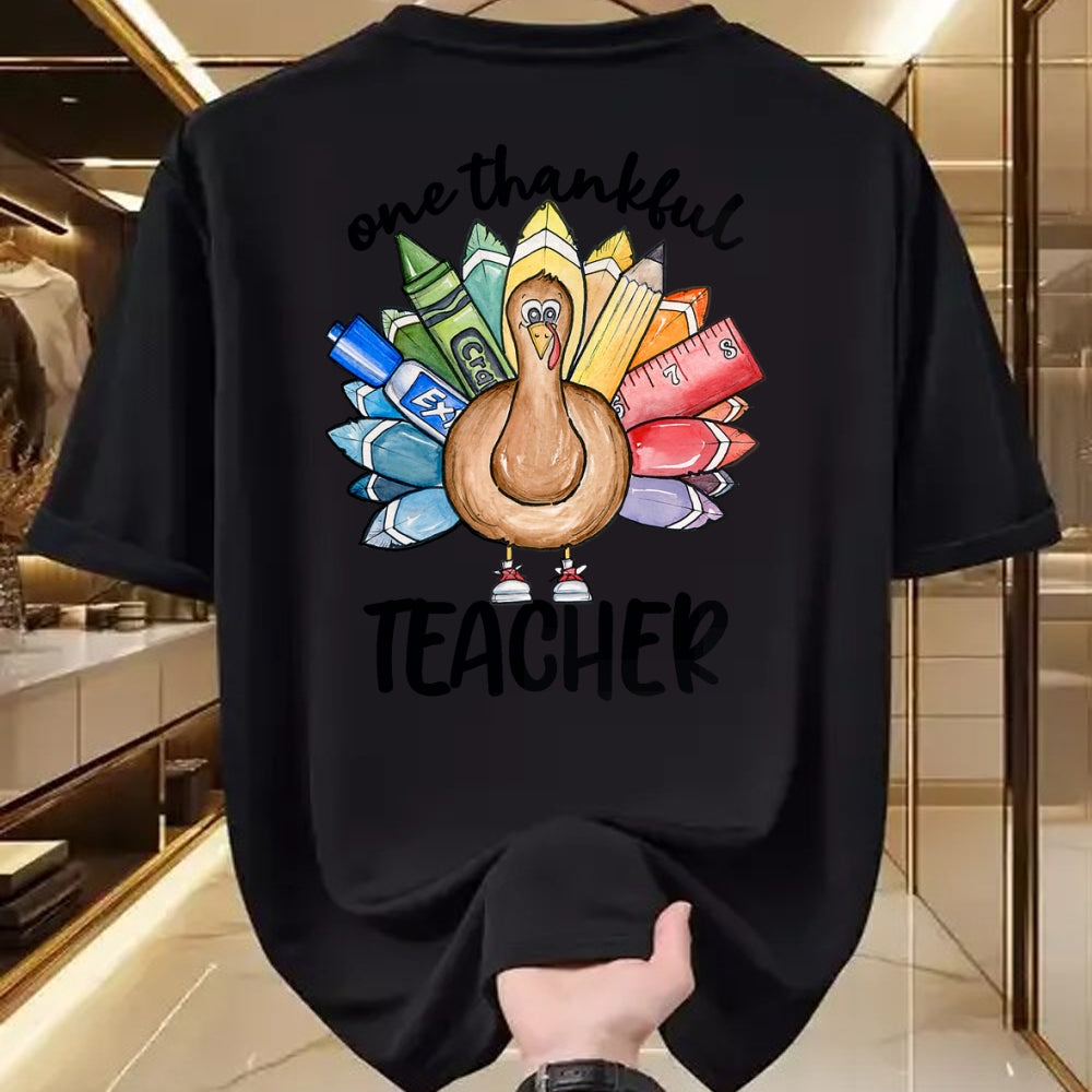 Best Thanksgiving Family Shirt , Funny Thanksgiving UnisexT-Shirt/Hoodie/Sweatshirt HLT00 - One Thankful Teacher Thanksgiving Turkey, Cute Crayon Pencil T-Shirt