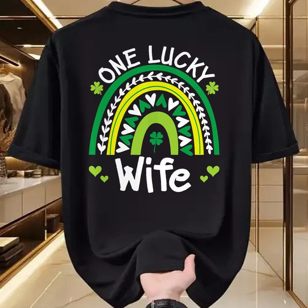 Best Wife Shirt, Wife and Husband Unisex T-Shirt/Hoodie/Sweatshirt HLT00 - Gift for wife T shirt, lucky wife   One Lucky Wife Boho Rainbow St Patricks Day Shamrock T-Shirt (1)