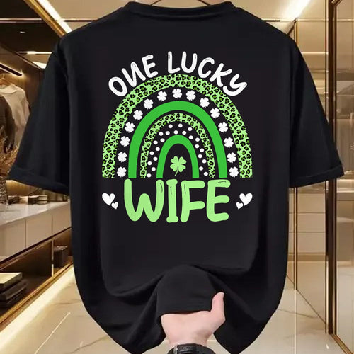 Best Wife Shirt, Wife and Husband Unisex T-Shirt/Hoodie/Sweatshirt HLT00 - Gift for wife T shirt, lucky wife   Womens One Lucky Wife Leopard Rainbow Clover St Patricks Day Tan