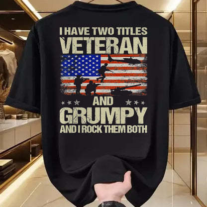 Proud Veteran Shirt, Funny Veteran UnisexT-Shirt/Hoodie/Sweatshirt HLT00 - I Have Two Titles Veteran and Grumpy Funny Dad Papa Grandpa T-Shirt, Men, Black, 3X-Large