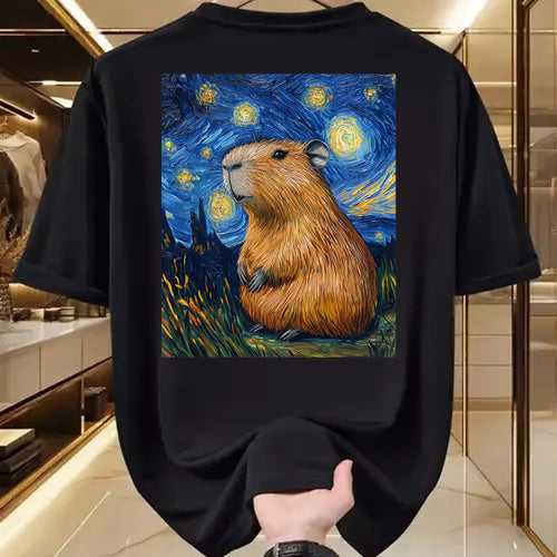 Cute Capybara Shirt, Funny Capybara Unisex T-Shirt/Hoodie/Sweatshirt HLT00 - Capybara Van Gogh Style Starry Night Funny Graphic T-Shirt