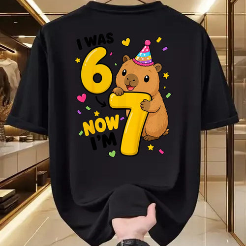 Cute Capybara Shirt, Funny Capybara Unisex T-Shirt/Hoodie/Sweatshirt HLT00 - I was 6 Now Im 7 Capybara 7th Birthday Party Cute 67 T-Shirt