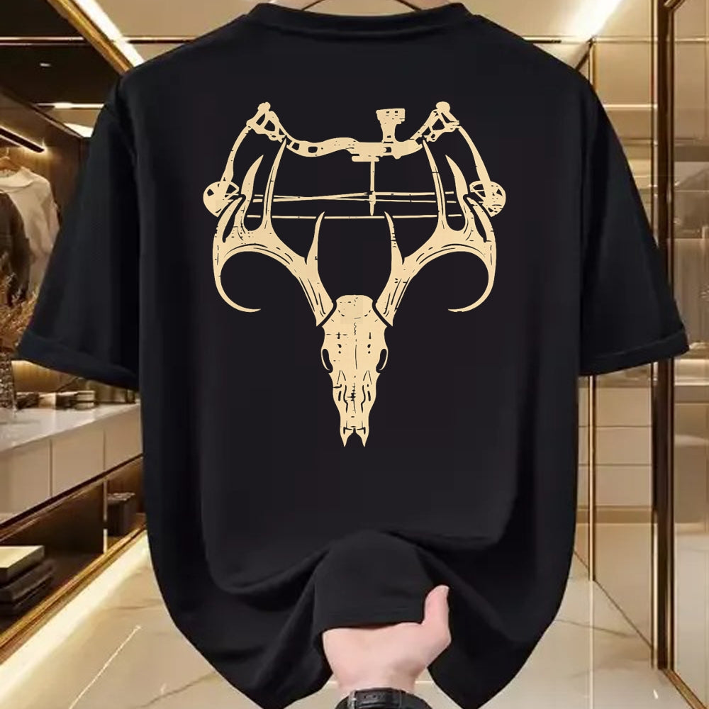 Funny Hunting Shirt, Gift For Hunting Lover Unisex T-Shirt/Hoodie/Sweatshirt HLT00 - Deer Skull Compound Bow Retro Hunting Archery Dad Archer T-Shirt