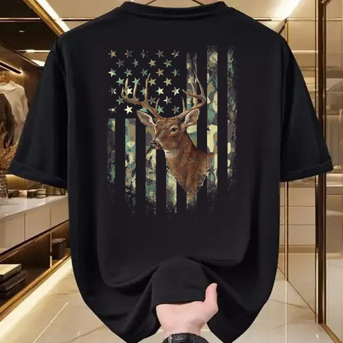 Funny Hunting Shirt, Gift For Hunting Lover Unisex T-Shirt/Hoodie/Sweatshirt HLT00 - (Art on Back) American Flag Deer Hunting Camo T-Shirt