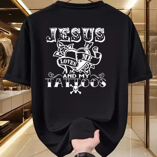 Christian Tee, Christian Faith Unisex T-Shirt/Hoodie/Sweatshirt HLT00 - Jesus Loves Me & My Tattoos Christian Jesus God Tattoo Lover T-Shirt (1)