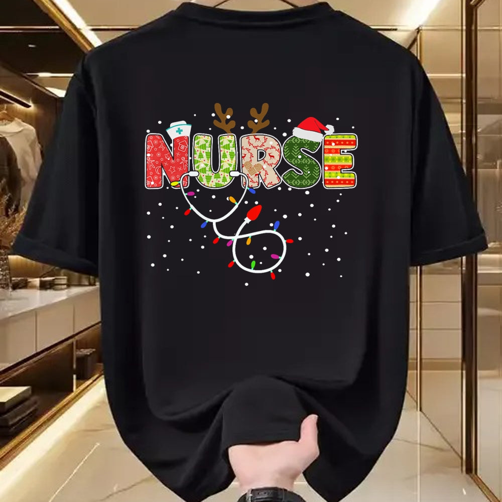 Funny Nurse Shirt, Nurse Unisex T-Shirt/Hoodie/Sweatshirt HLT00 - Stethoscope Santa Hat Reindeer Xmas Christmas Nurse T-Shirt