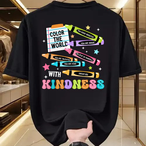 Best Teacher Shirt, Funny Teacher UnisexT-Shirt/Hoodie/Sweatshirt HLT00 - Color The World with Kindness Crayon Positivity Teacher T-Shirt