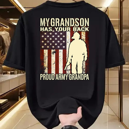 Best Grandpa Shirt, Proud Grandpa Unisex T-Shirt/Hoodie/Sweatshirt HLT00 - My Grandson Has Your Back - US Flag Proud Army Grandpa Gift Long Sleeve T-Shirt
