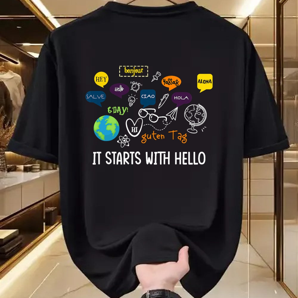 Best Teacher Shirt, Funny Teacher UnisexT-Shirt/Hoodie/Sweatshirt HLT00 - It Starts with Hello Friendship Inclusion Language Teacher T-Shirt