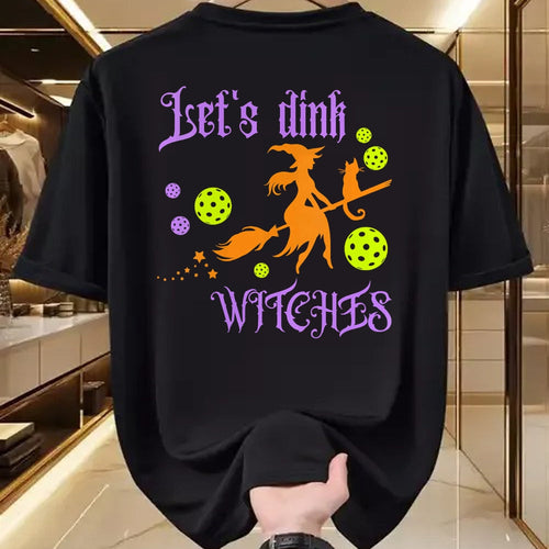 Funny Pickleball Shirt, Pickleball Lover Unisex T-Shirt/Hoodie/Sweatshirt HLT00 - Womens Halloween Pickleball Let's Dink Witches V-Neck T-Shirt