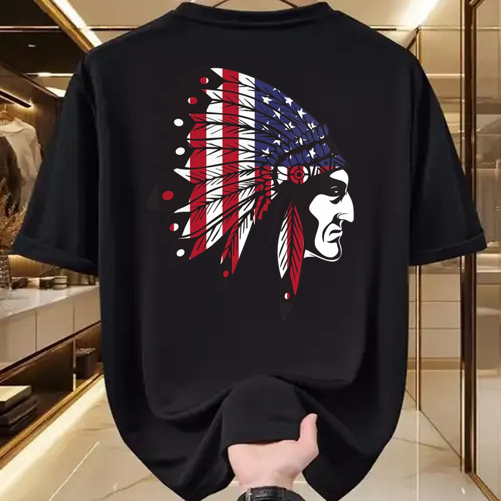 Native American T-Shirts, Vintage Native American Unisex T-Shirt/Hoodie/Sweatshirt HLT00 - Native American Indian Chief American USA Flag 4th Of July