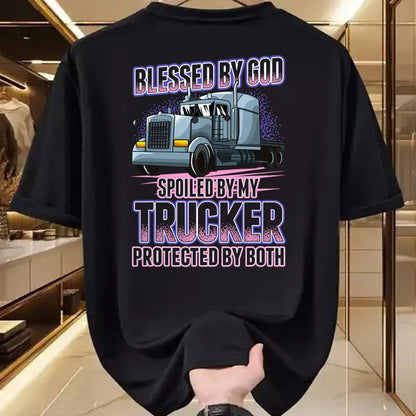 Best Wife Shirt, Wife and Husband Unisex T-Shirt/Hoodie/Sweatshirt HLT00 - Gift for wife T shirt, spoiled wife   Blessed by God Spoiled by my Trucker Funny Trucker Wife T-Shir (1)