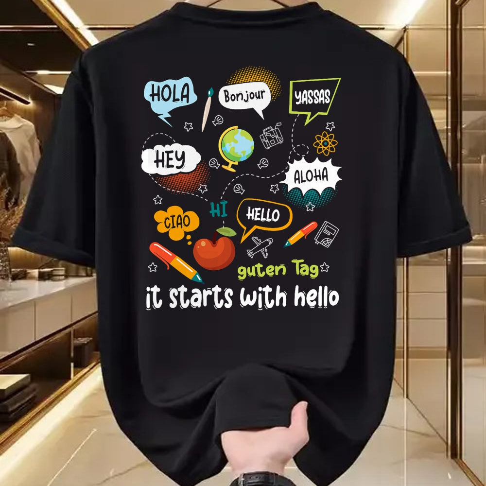 Best Teacher Shirt, Funny Teacher UnisexT-Shirt/Hoodie/Sweatshirt HLT00 - Friendship Inclusion Language Teacher It Starts with Hello T-Shirt