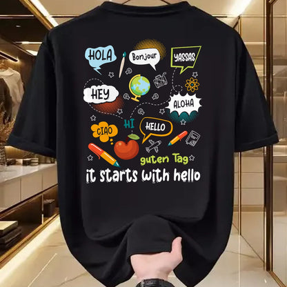 Best Teacher Shirt, Funny Teacher UnisexT-Shirt/Hoodie/Sweatshirt HLT00 - Friendship Inclusion Language Teacher It Starts with Hello T-Shirt