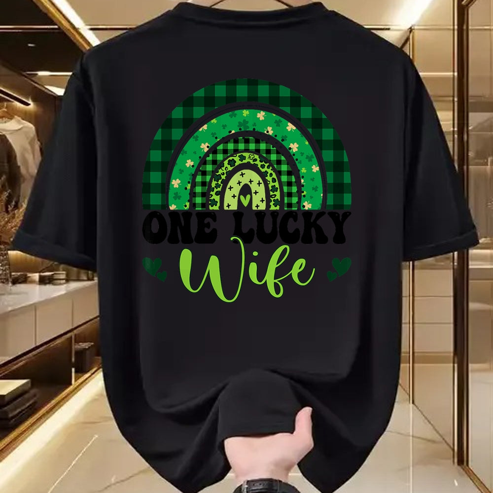 Best Wife Shirt, Wife and Husband Unisex T-Shirt/Hoodie/Sweatshirt HLT00 - Gift for wife T shirt, lucky wife   Womens One Lucky Wife Rainbow Irish St Patricks Day Shamrock Tan