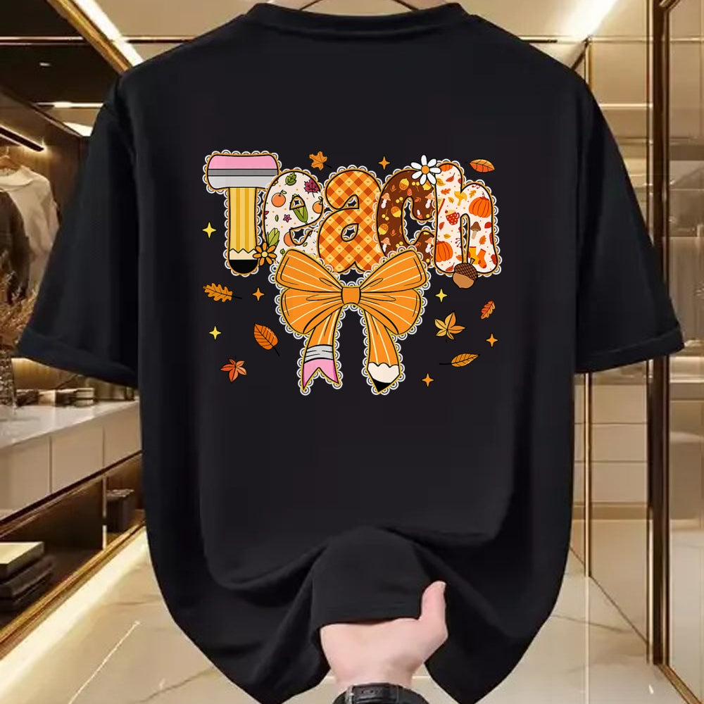 Best Teacher Shirt, Funny Teacher UnisexT-Shirt/Hoodie/Sweatshirt HLT00 - Thanksgiving Teacher Pencil Bow One Thankful Teacher Fall T-Shirt