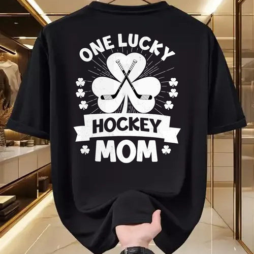 Gift for Mom Shirt, Funny Mom Unisex T-Shirt/Hoodie/Sweatshirt HLT00 - One Lucky Hockey Mom Ice Hockey Shamrock St Patricks Day T-Shirt