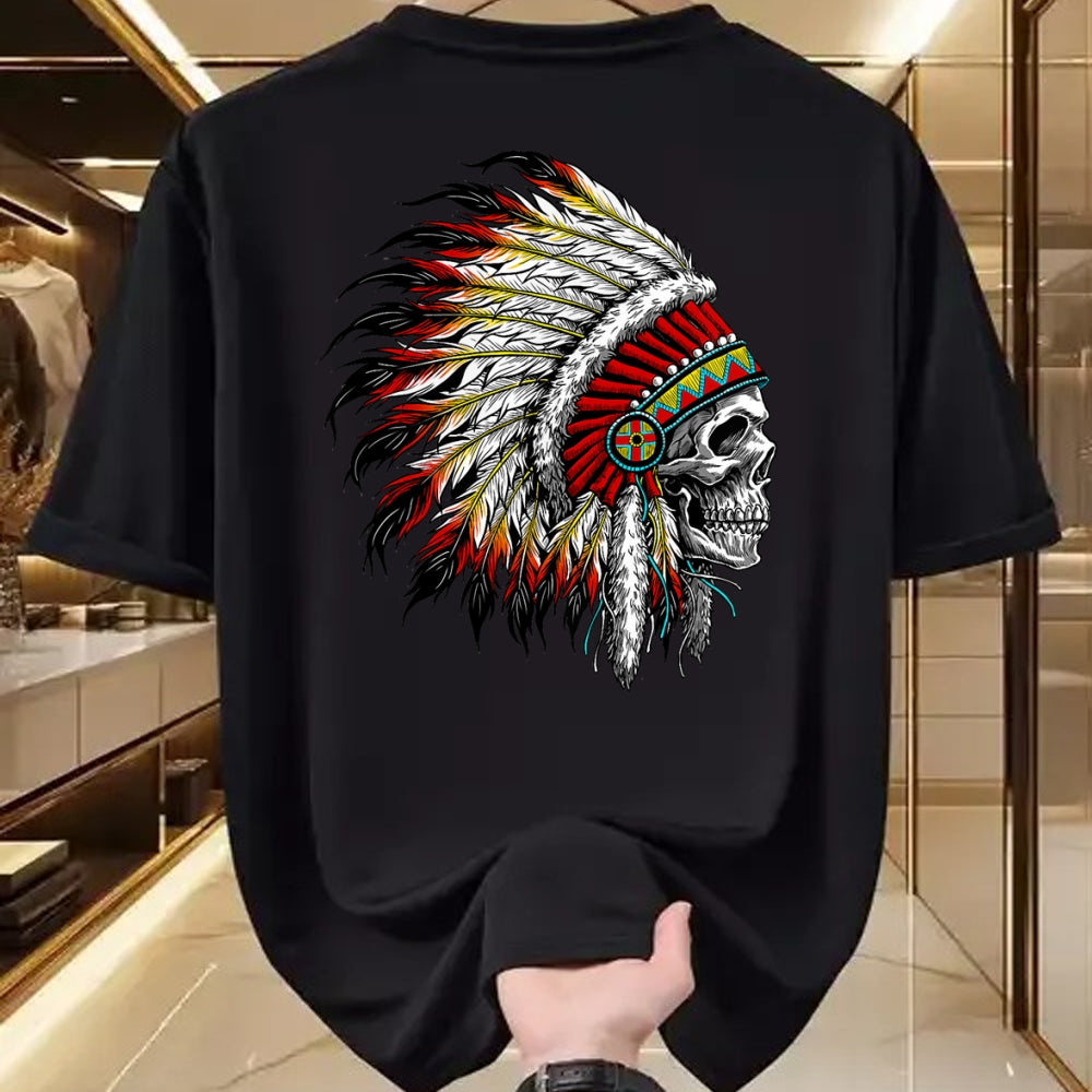Native American T-Shirts, Vintage Native American Unisex T-Shirt/Hoodie/Sweatshirt HLT00 - Native American Indian Chief Skull Motorcycle Headdress