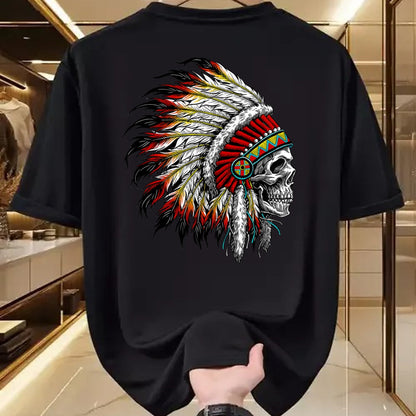 Native American T-Shirts, Vintage Native American Unisex T-Shirt/Hoodie/Sweatshirt HLT00 - Native American Indian Chief Skull Motorcycle Headdress