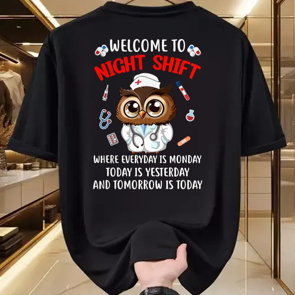 Funny Nurse Shirt, Nurse Unisex T-Shirt/Hoodie/Sweatshirt HLT00 - Owl Night Shift Funny Nurse Nursing Rn Lpn Cna For Men Women T-Shirt