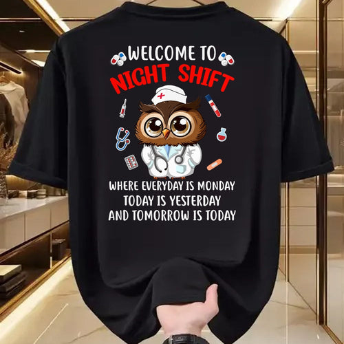 Funny Nurse Shirt, Nurse Unisex T-Shirt/Hoodie/Sweatshirt HLT00 - Owl Night Shift Funny Nurse Nursing Rn Lpn Cna For Men Women T-Shirt