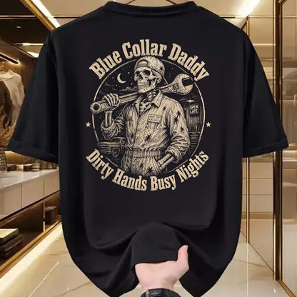 Best Mechanic Life Shirt, Funny Mechanic UnisexT-Shirt/Hoodie/Sweatshirt HLT00 - Blue Collar Daddy Dirty Hands Busy Nights Skeleton Mechanic T-Shirt