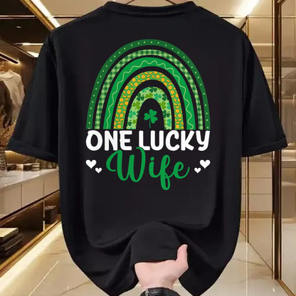 Best Wife Shirt, Wife and Husband Unisex T-Shirt/Hoodie/Sweatshirt HLT00 - Gift for wife T shirt, lucky wife   Saint Patrick's Day Shamrock One Lucky Wife Rainbow T-Shirt