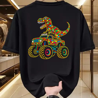Best Dinosaur Lover Shirt, Funny Dinosaur UnisexT-Shirt/Hoodie/Sweatshirt HLT00 - Colorful Polka Dot Dinosaur Riding Monster Truck Toddler Boy T-Shirt