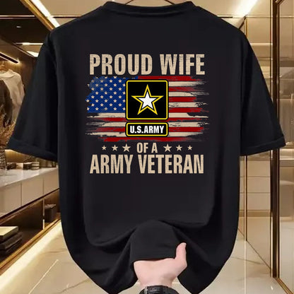 Proud Veteran Shirt, Funny Veteran UnisexT-Shirt/Hoodie/Sweatshirt HLT00 - Vintage Proud Wife of A Army Veteran with American Flag T-Shirt