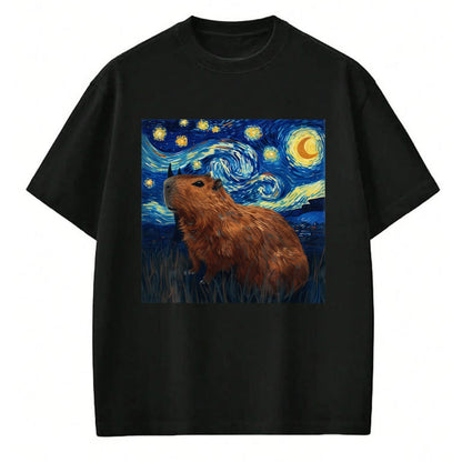 Cute Capybara Shirt, Funny Capybara Unisex T-Shirt/Hoodie/Sweatshirt HLT00 - Capybara Van Gogh Style Starry Night T-Shirt