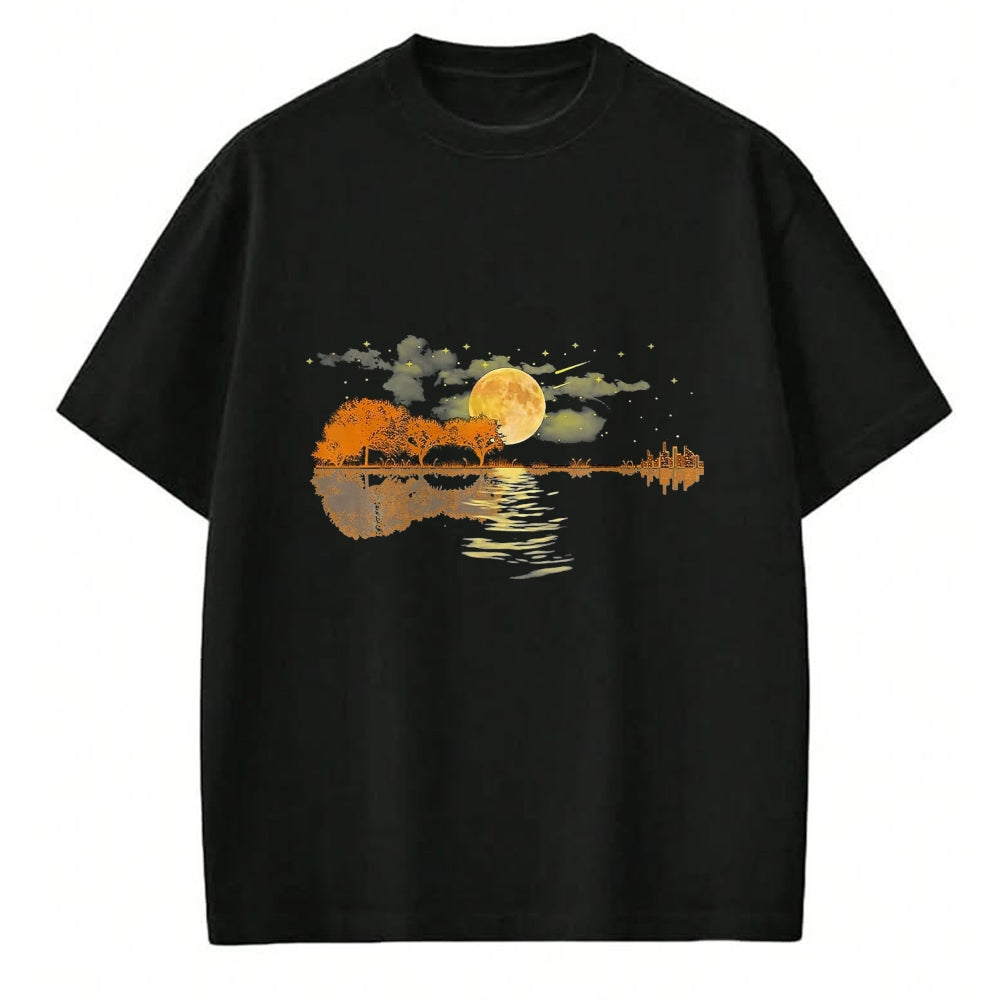 Guitar Lover Shirt, Funny Guitar UnisexT-Shirt/Hoodie/Sweatshirt HLT00 - Guitar Lake Reflections Love Musician Acoustic Guitar T-Shirt, Men, Dark Heather Grey, Large