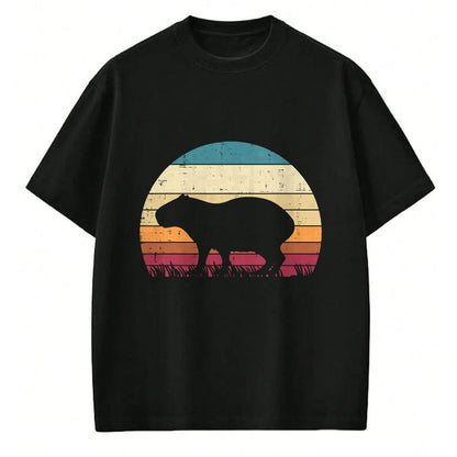 Cute Capybara Shirt, Funny Capybara Unisex T-Shirt/Hoodie/Sweatshirt HLT00 - Capybara Silhouette Sunset Retro Capy Rodent Men Women Kids T-Shirt