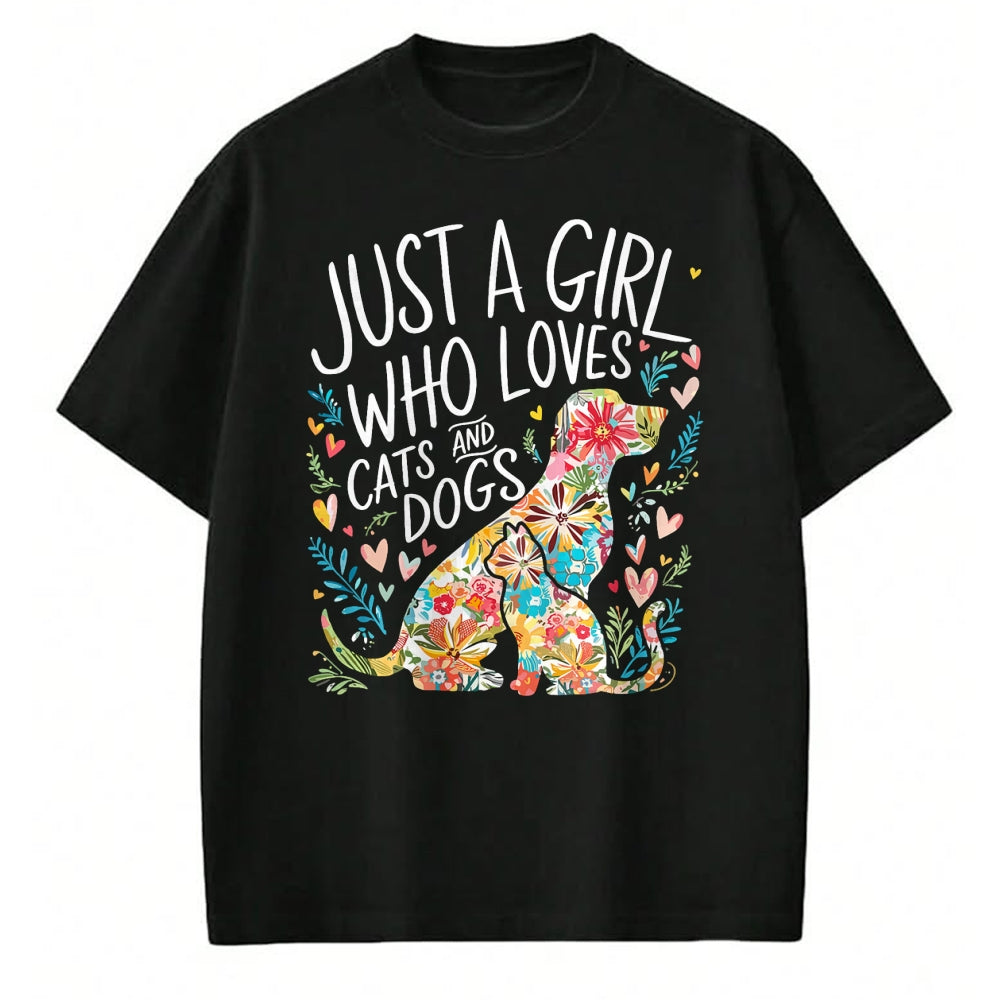 Cat Love Shirt, Funny Cat Lover Gift UnisexT-Shirt/Hoodie/Sweatshirt HLT00 - Just a Girl who Loves Cats and Dogs T-Shirt (1)